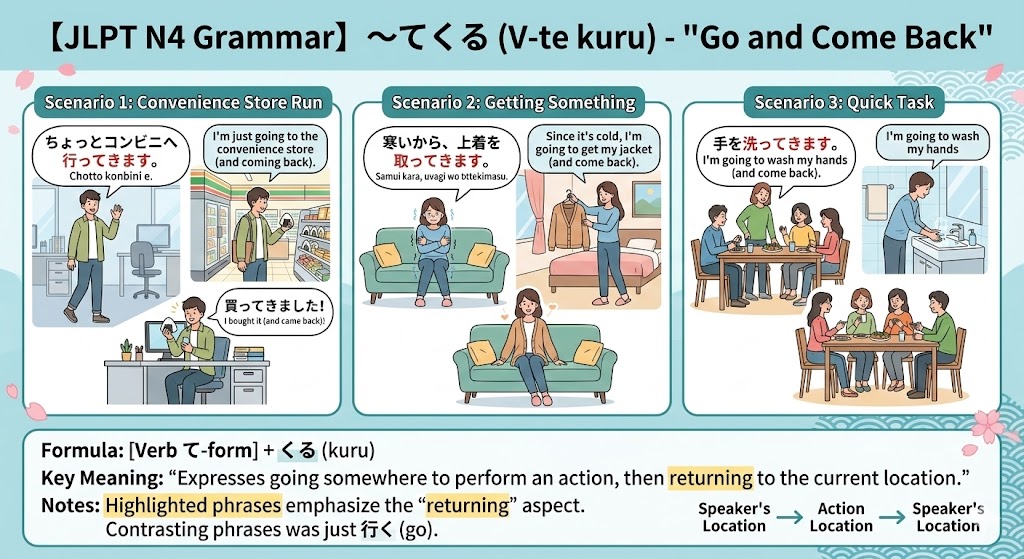 【JLPT N4】"Go and Come Back": 〜てくる for Natural Japanese