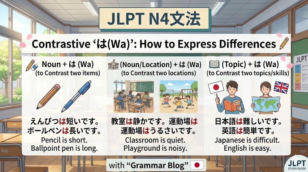 【JLPT N4】Contrastive "は(Wa)": How to Express Differences