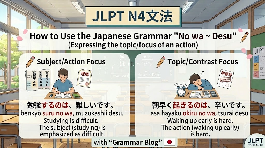 【JLPT N4】How to Use the Japanese Grammar "No wa ~ Desu"